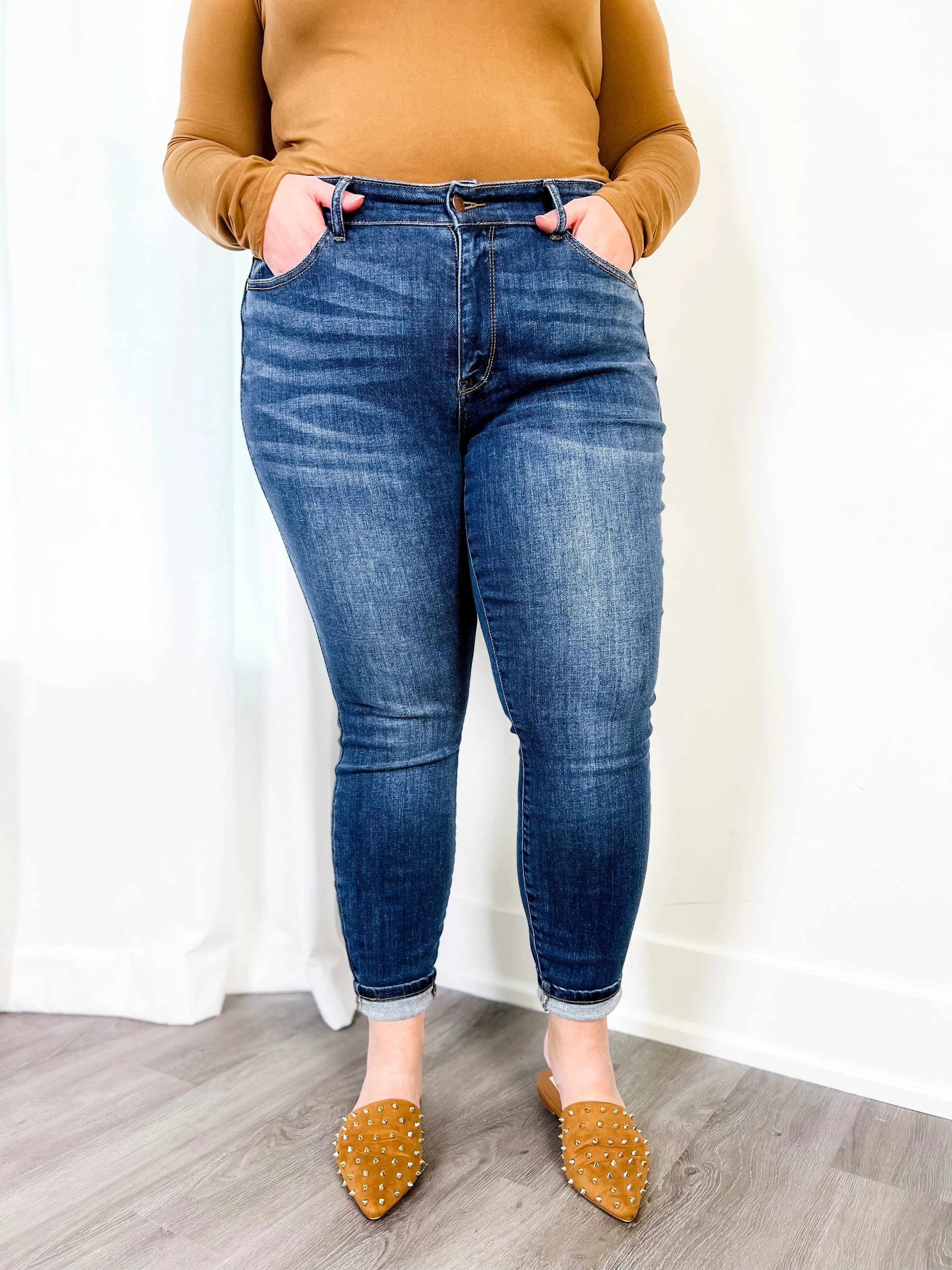 Judy Blue  8 Days A Week  Medium Wash Mid Rise Skinny jeans with Handsanding