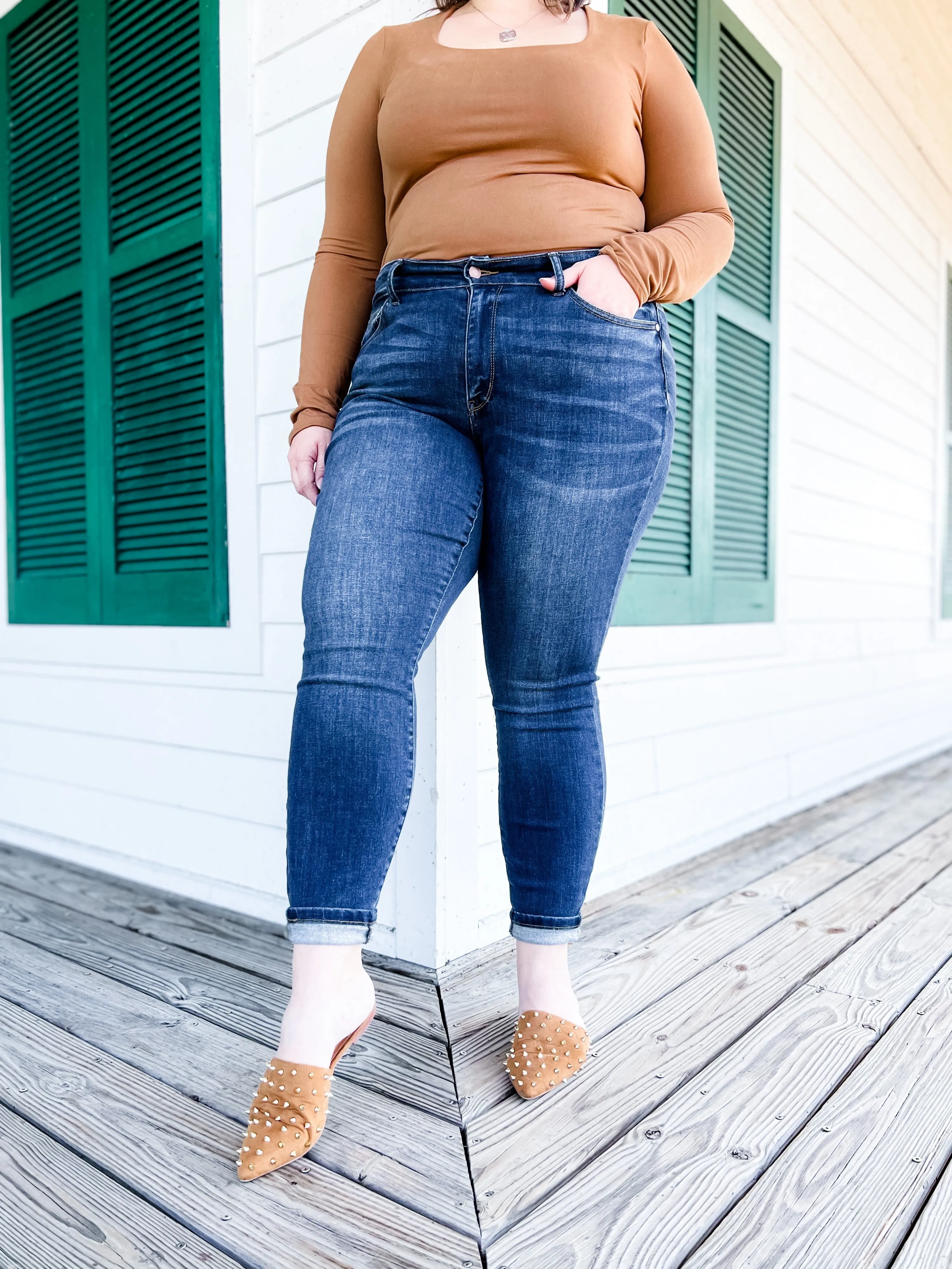 Judy Blue  8 Days A Week  Medium Wash Mid Rise Skinny jeans with Handsanding
