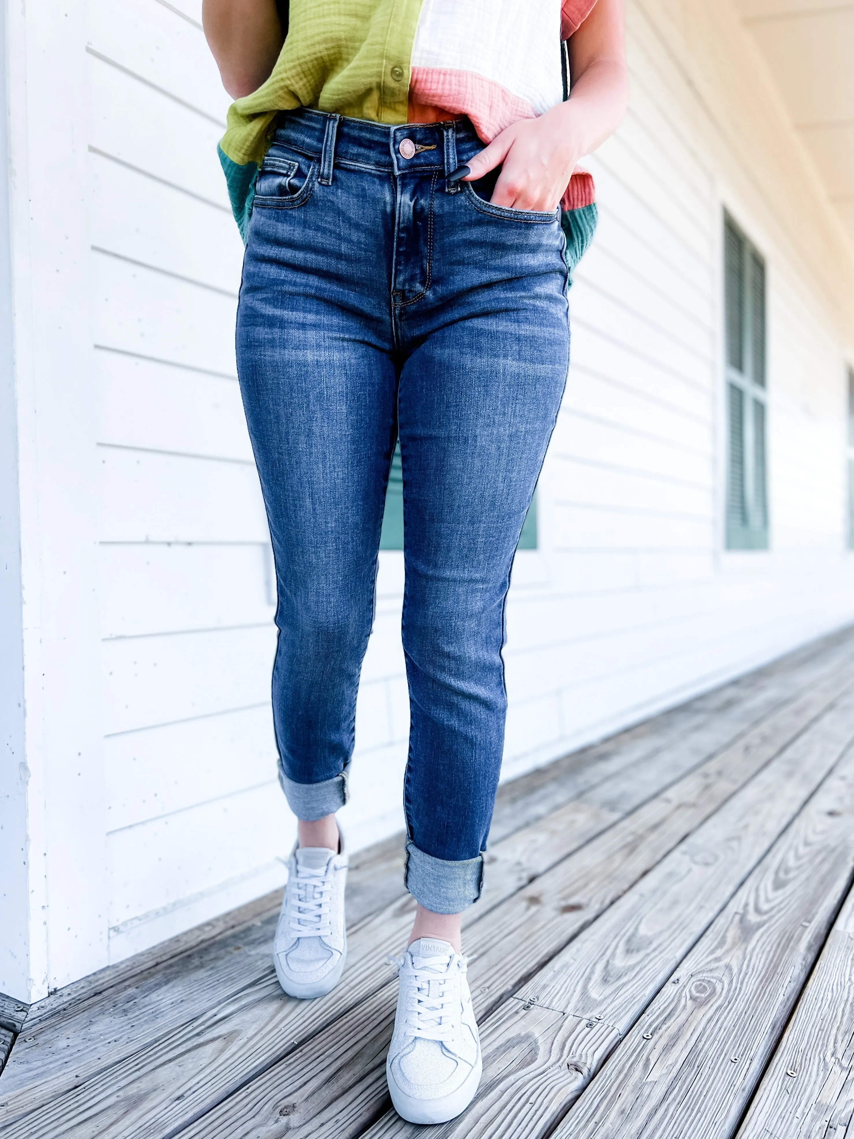 Judy Blue  8 Days A Week  Medium Wash Mid Rise Skinny jeans with Handsanding