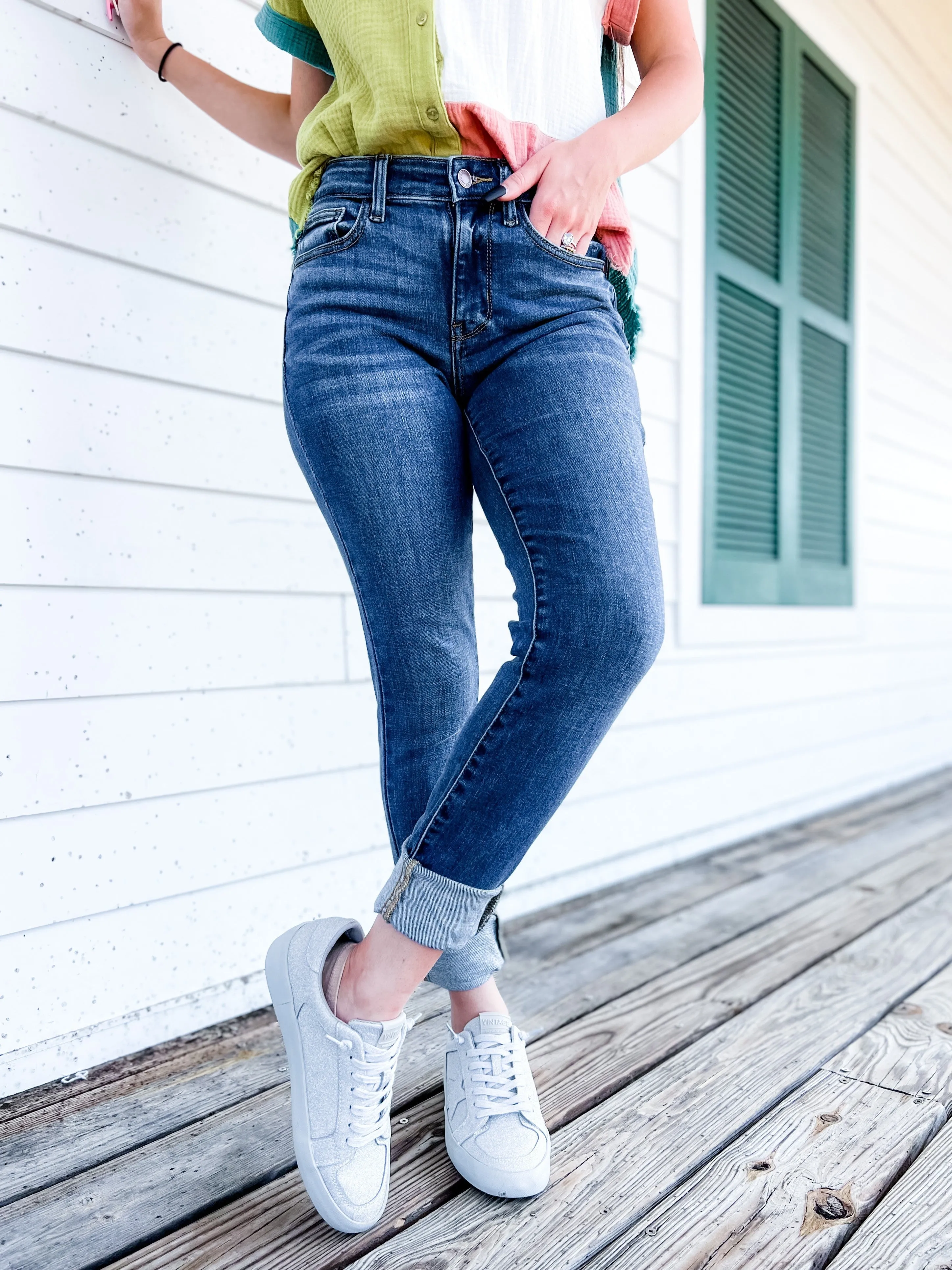 Judy Blue  8 Days A Week  Medium Wash Mid Rise Skinny jeans with Handsanding