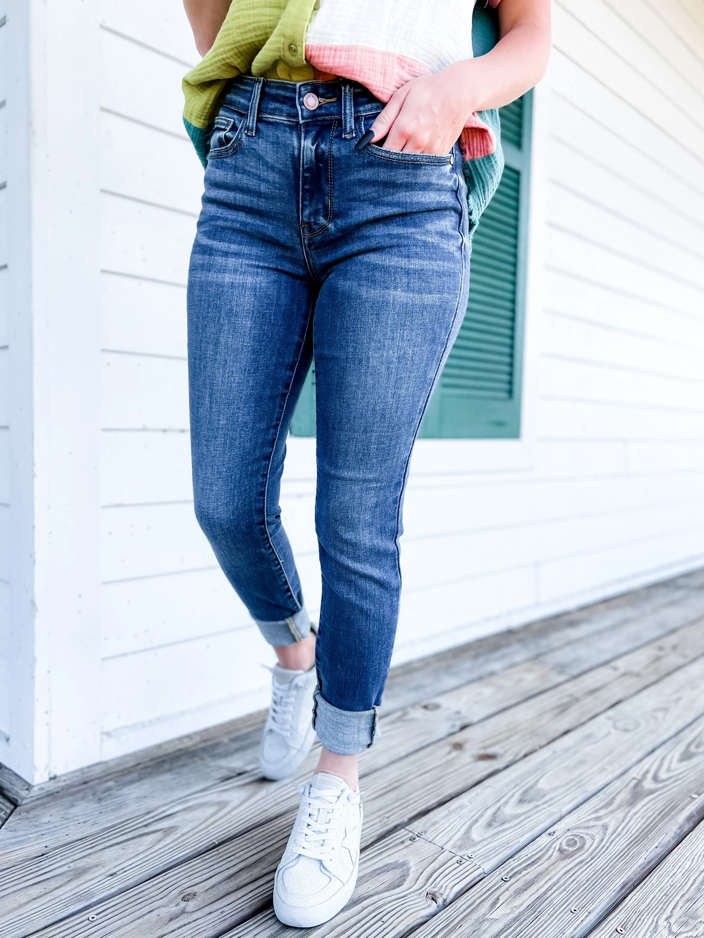 Judy Blue  8 Days A Week  Medium Wash Mid Rise Skinny jeans with Handsanding