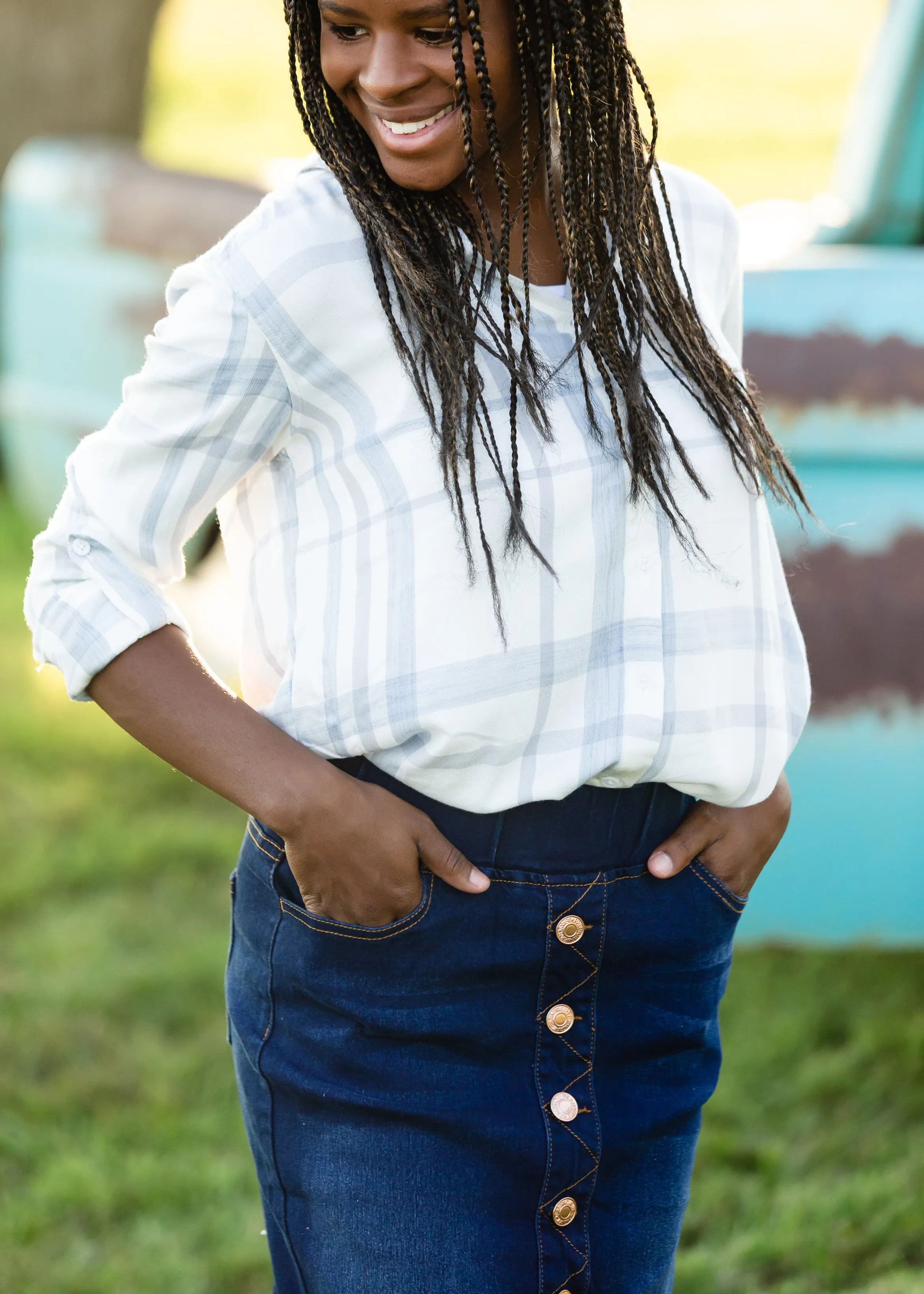 Lightweight Dusty Blue Plaid Shirt - FINAL SALE