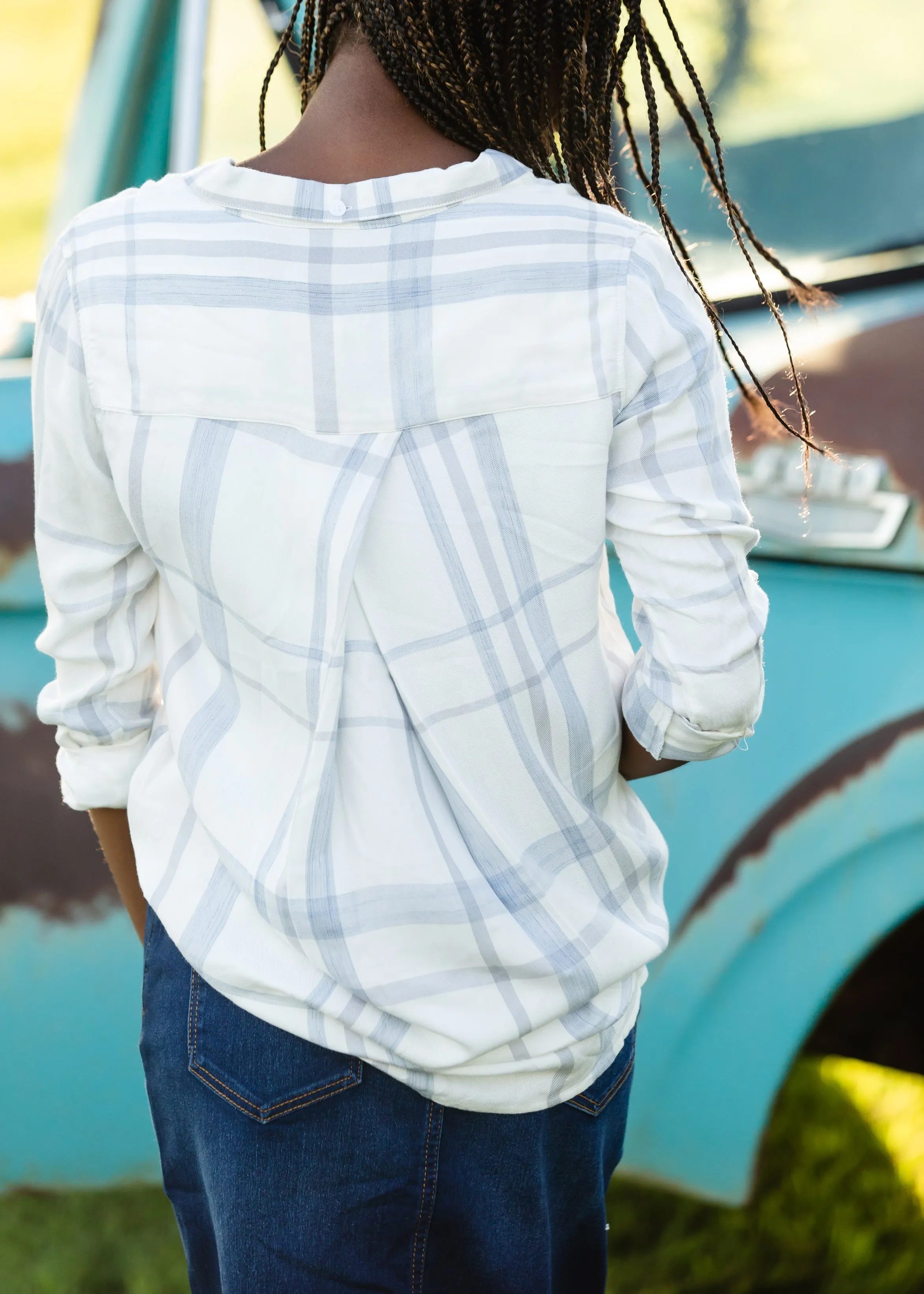 Lightweight Dusty Blue Plaid Shirt - FINAL SALE