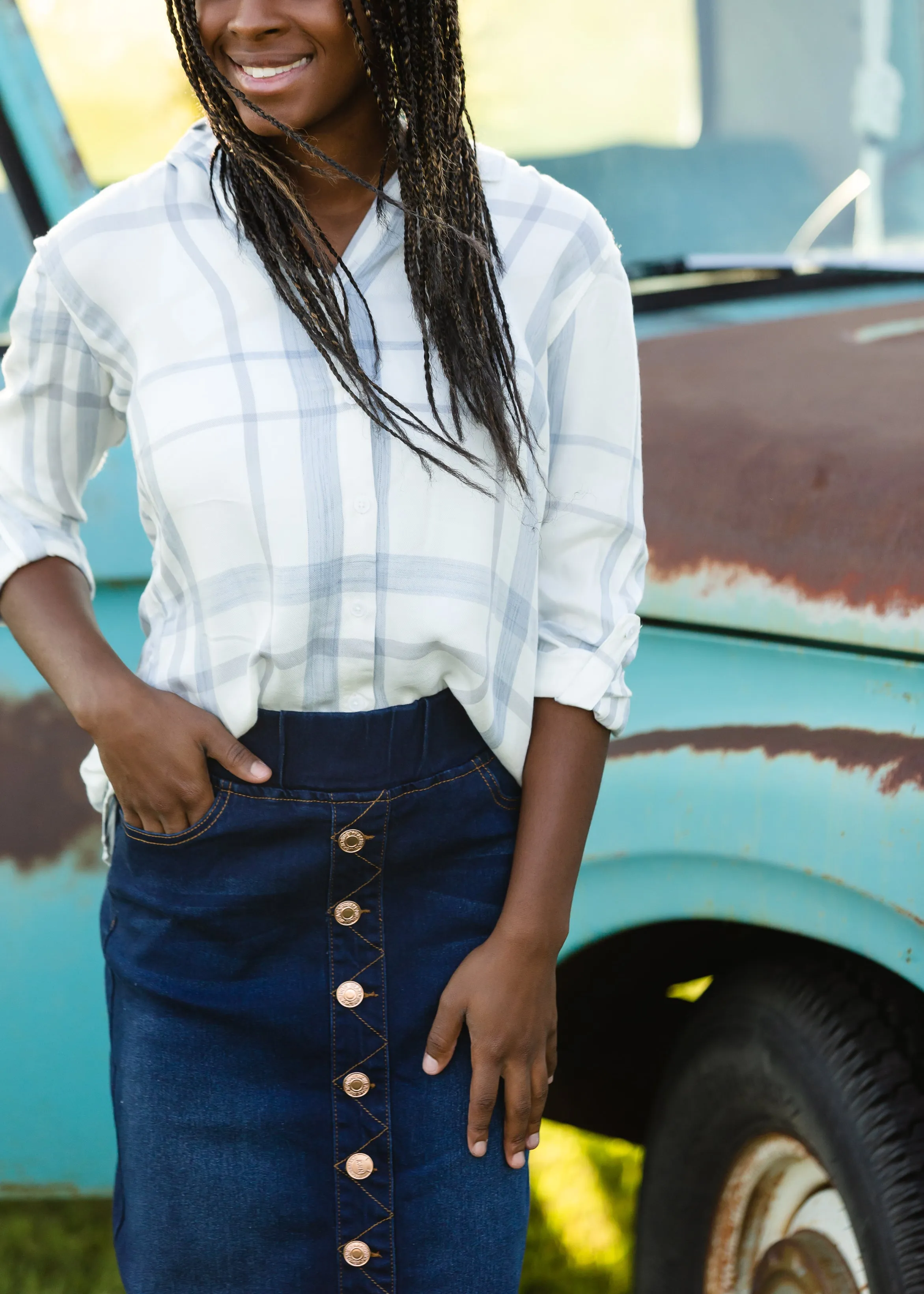 Lightweight Dusty Blue Plaid Shirt - FINAL SALE