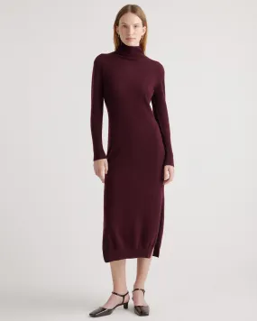 Lightweight Mongolian Cashmere Turtleneck Midi Sweater Dress
