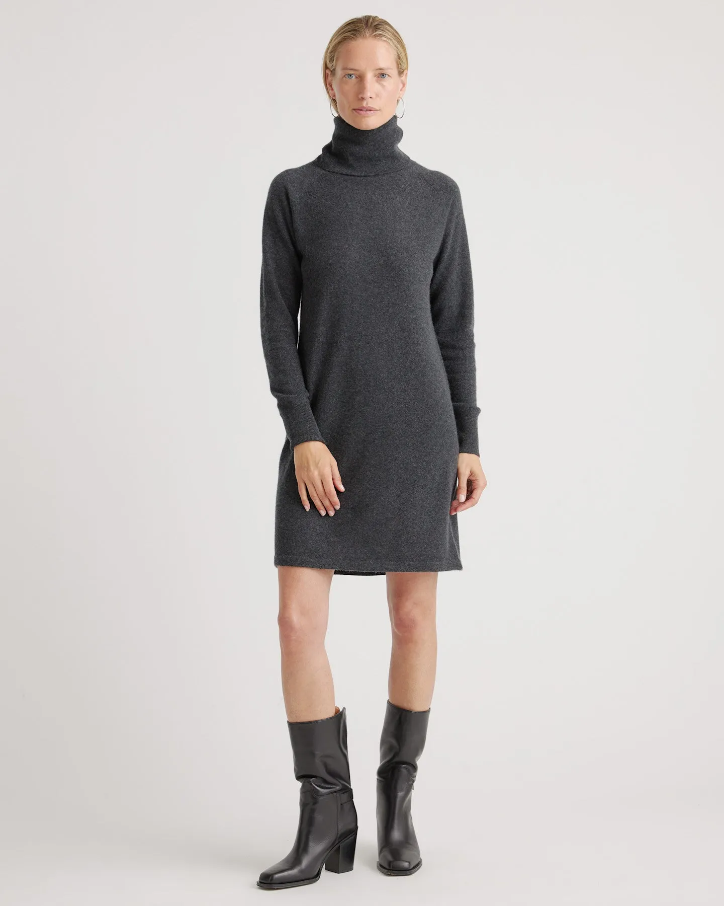 Lightweight Mongolian Cashmere Turtleneck Sweater Dress
