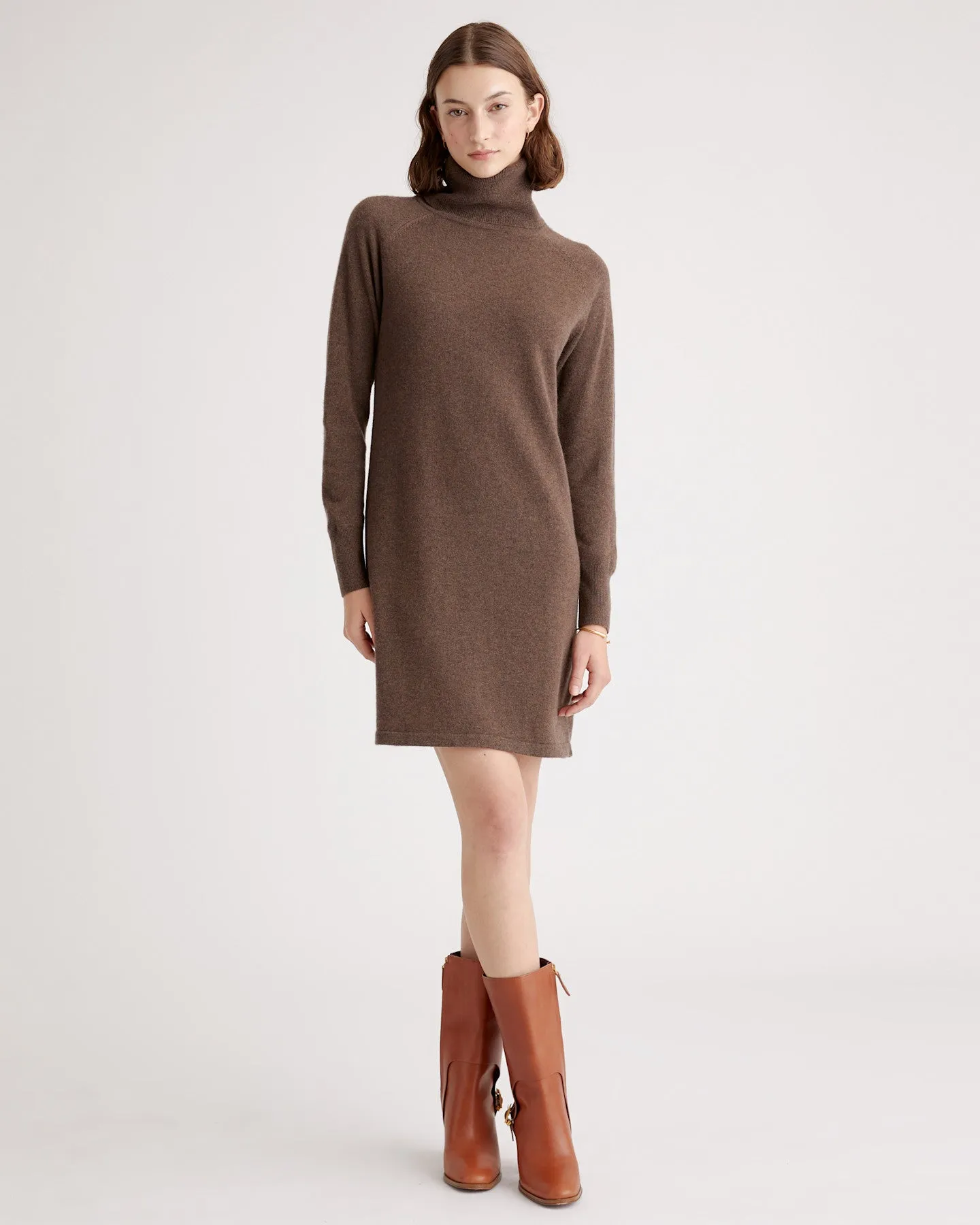 Lightweight Mongolian Cashmere Turtleneck Sweater Dress