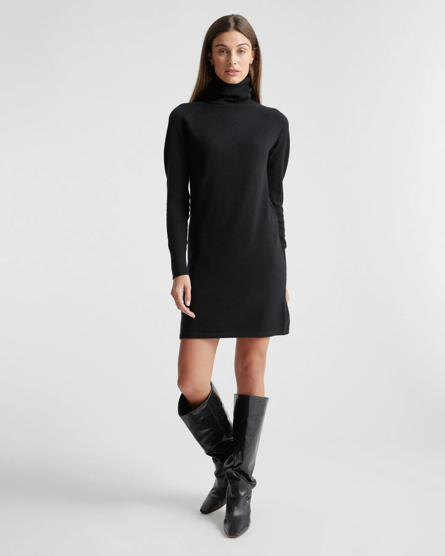 Lightweight Mongolian Cashmere Turtleneck Sweater Dress