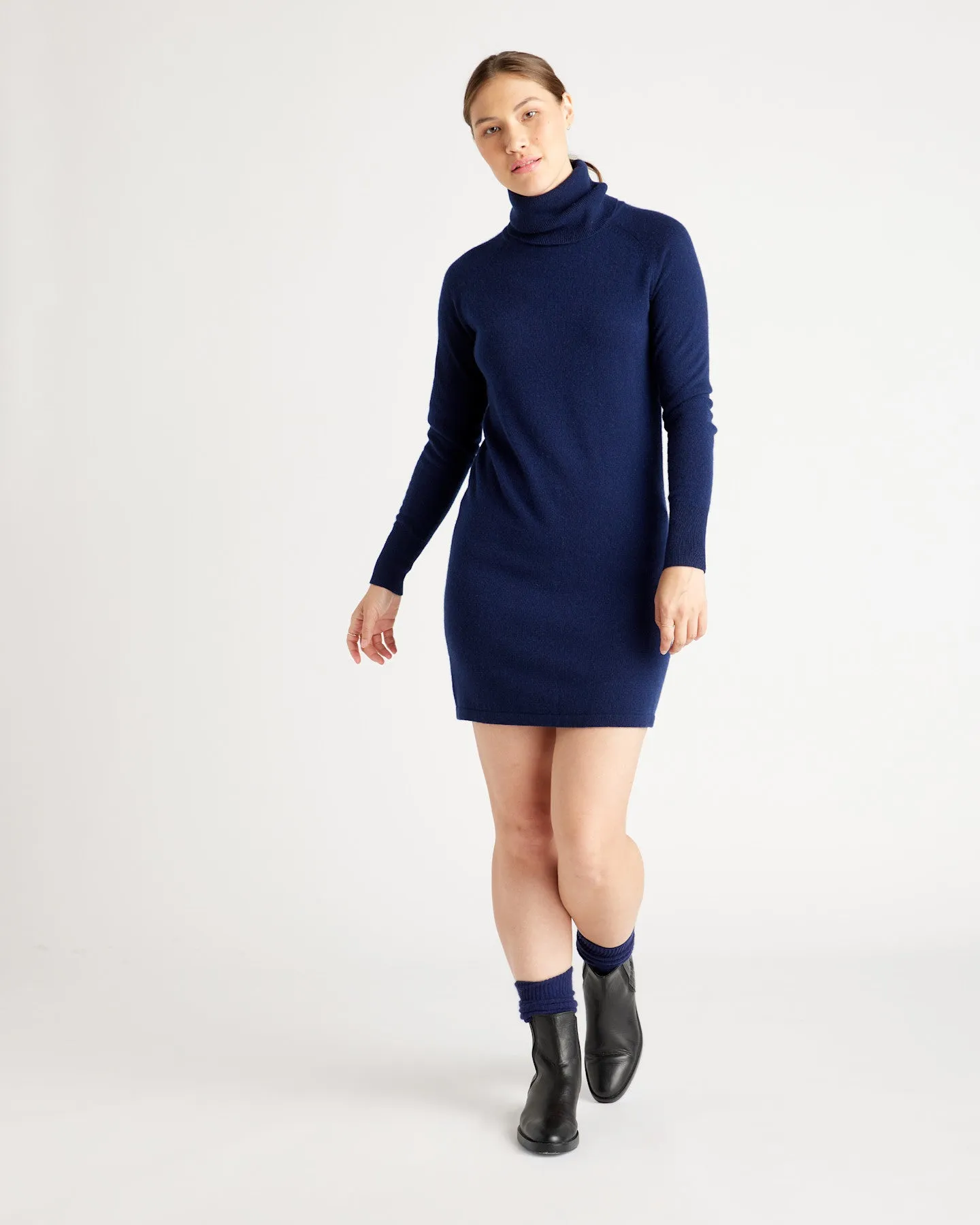 Lightweight Mongolian Cashmere Turtleneck Sweater Dress