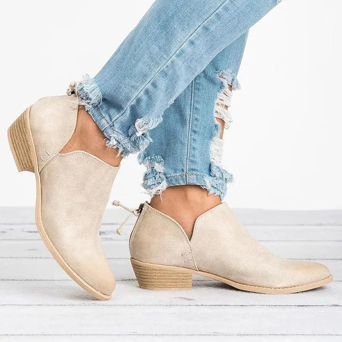 Low heel summer booties side slit round toe boots for women