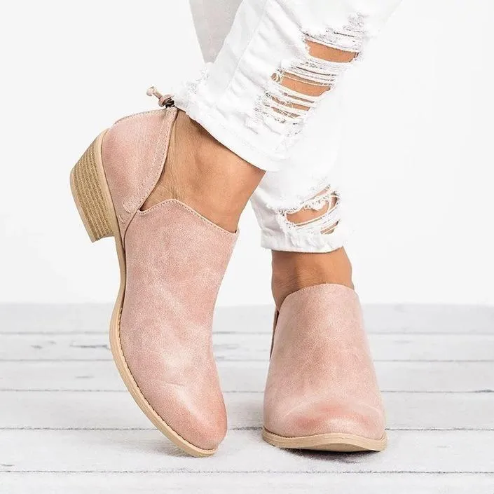 Low heel summer booties side slit round toe boots for women