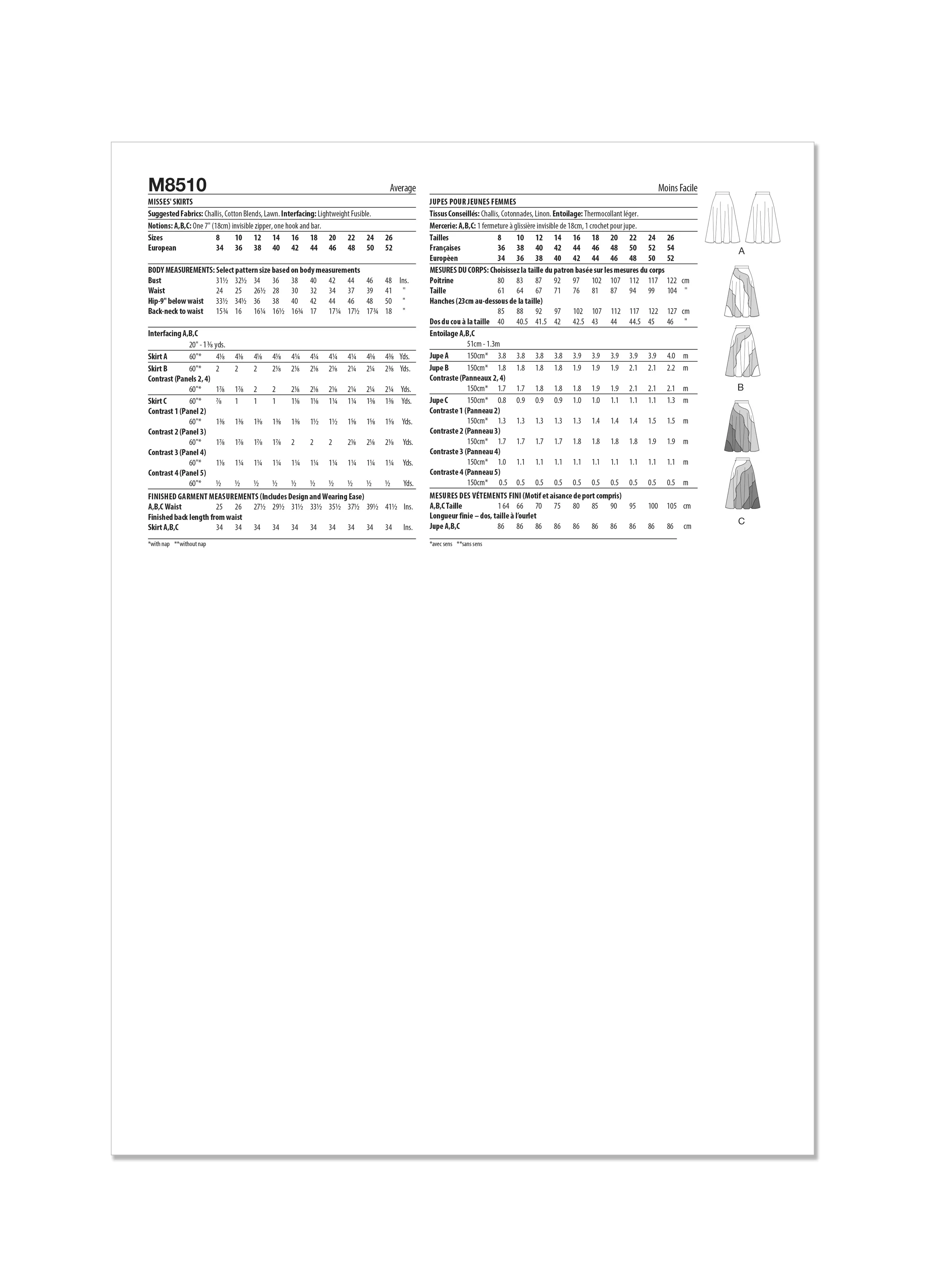 McCall's sewing pattern 8510 Skirts