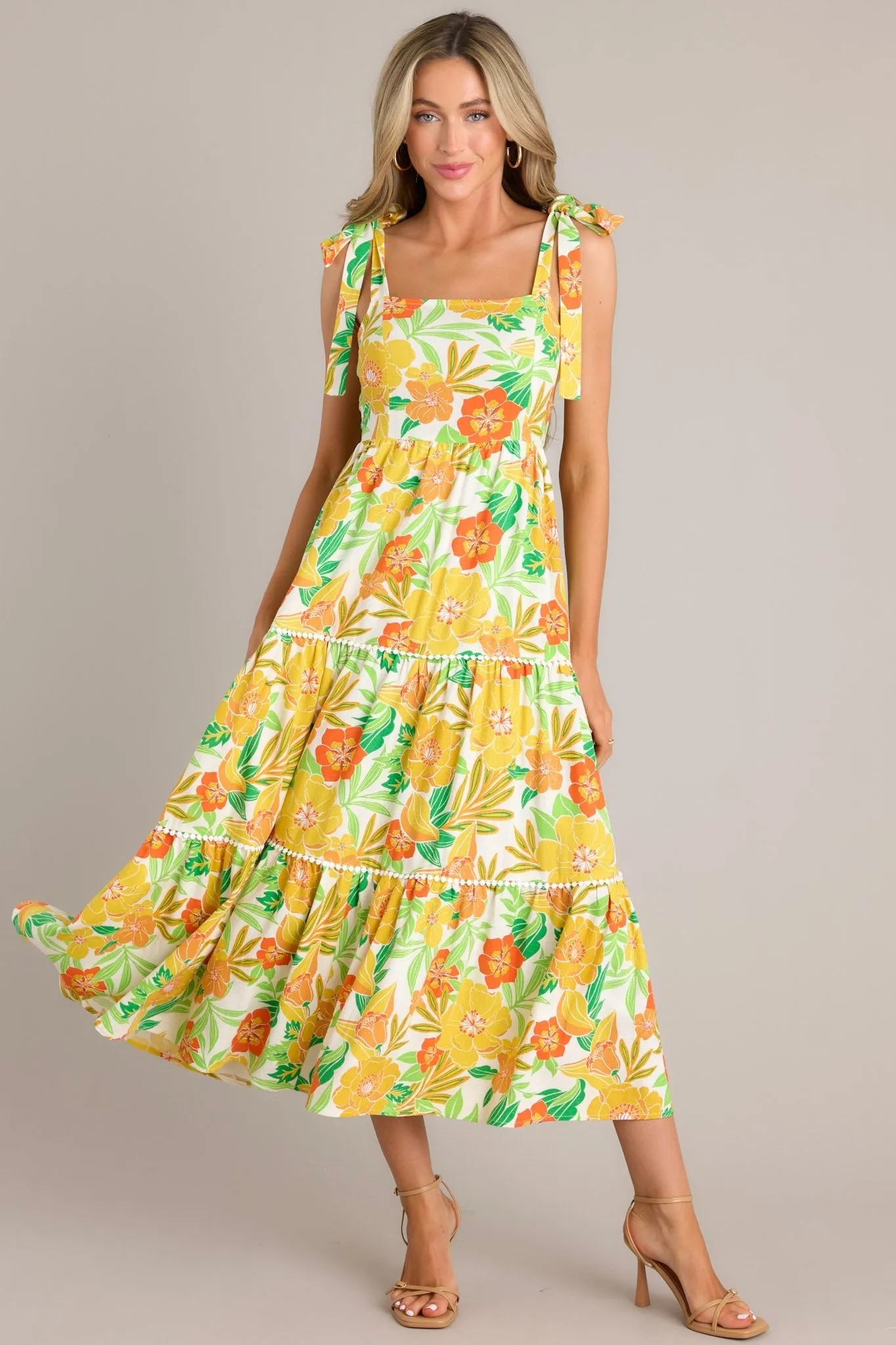 Planting Seeds Yellow Floral Linen Maxi Dress