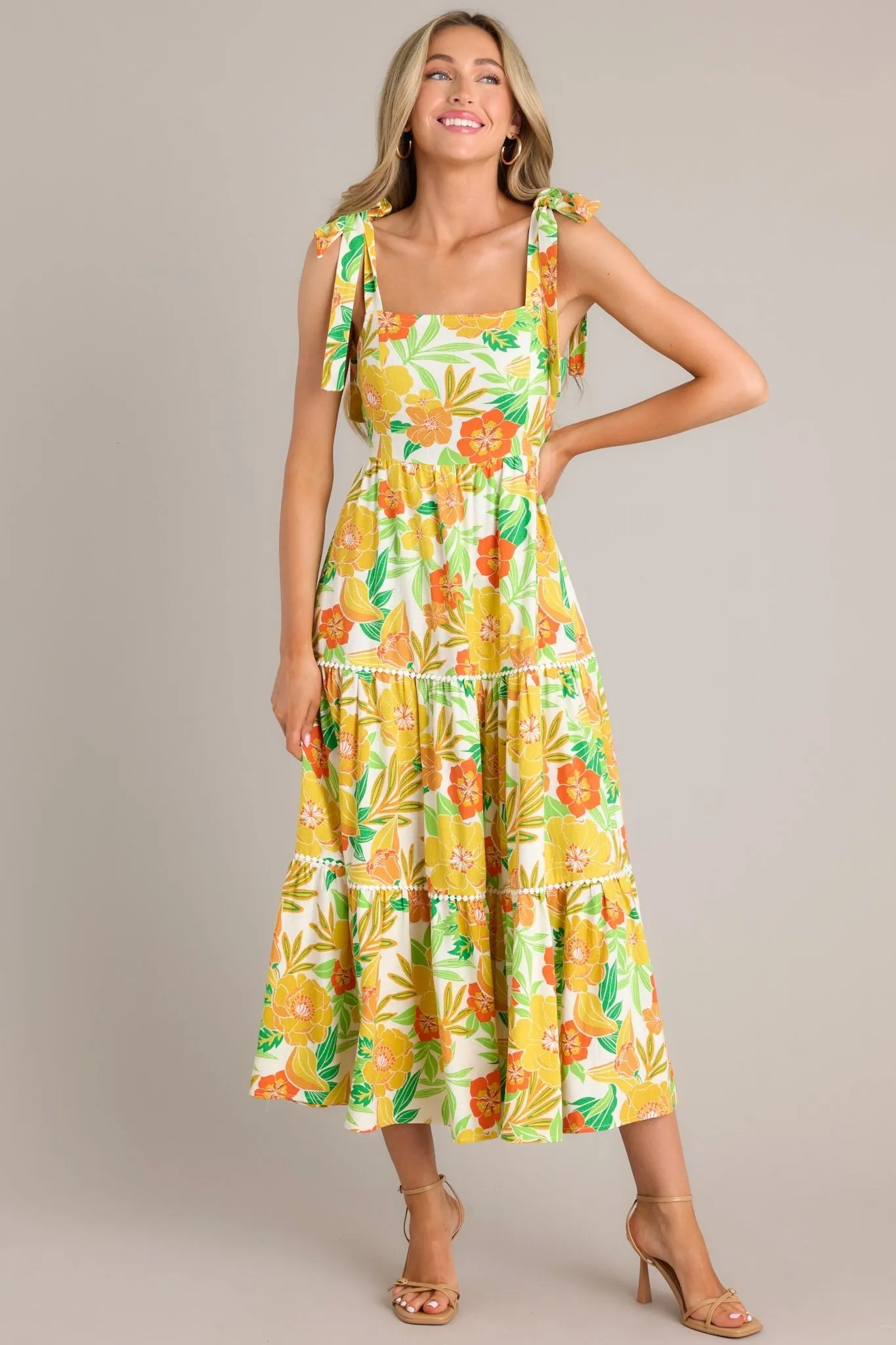 Planting Seeds Yellow Floral Linen Maxi Dress