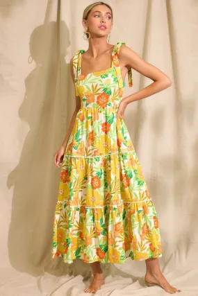 Planting Seeds Yellow Floral Linen Maxi Dress