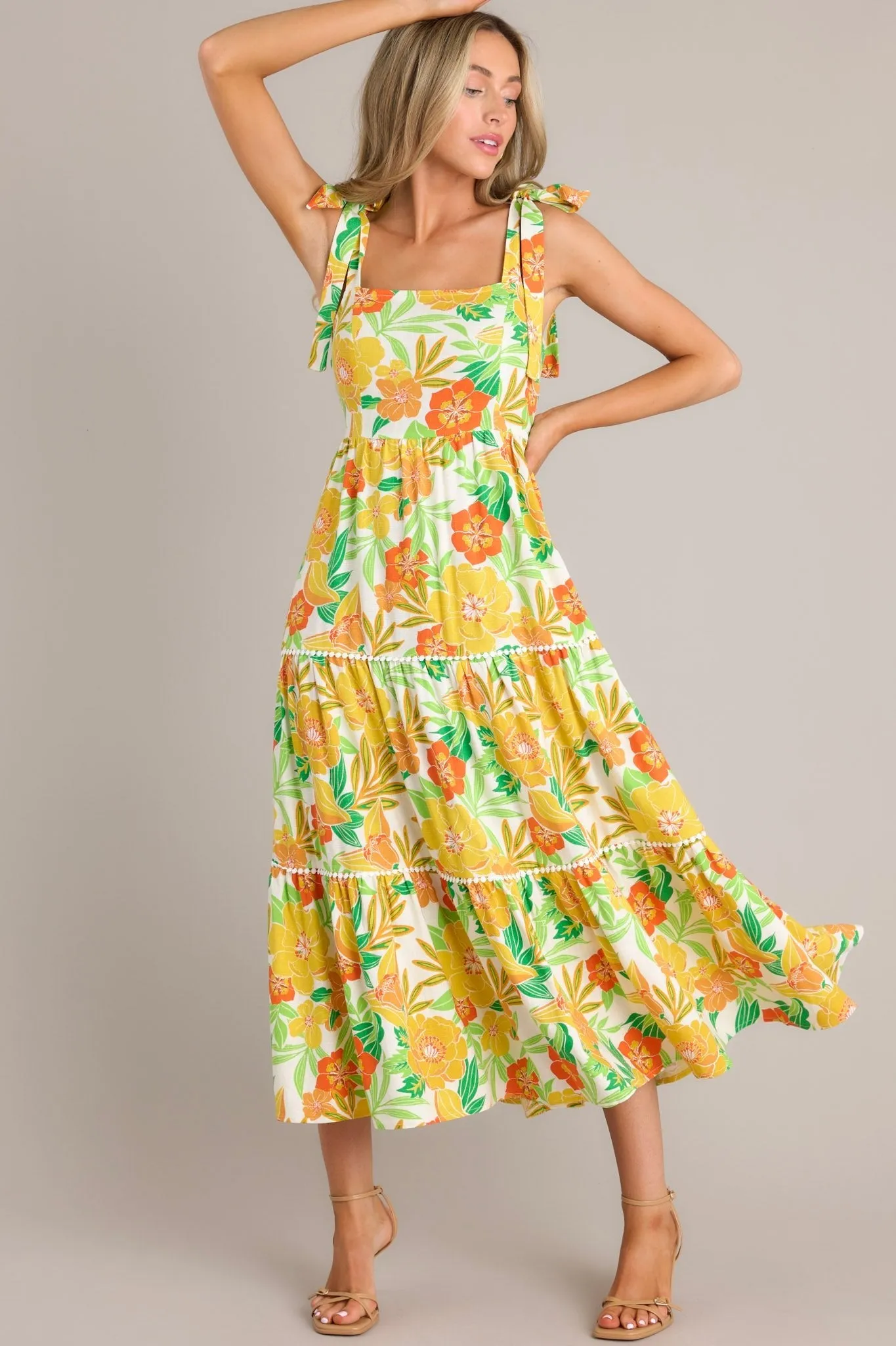 Planting Seeds Yellow Floral Linen Maxi Dress