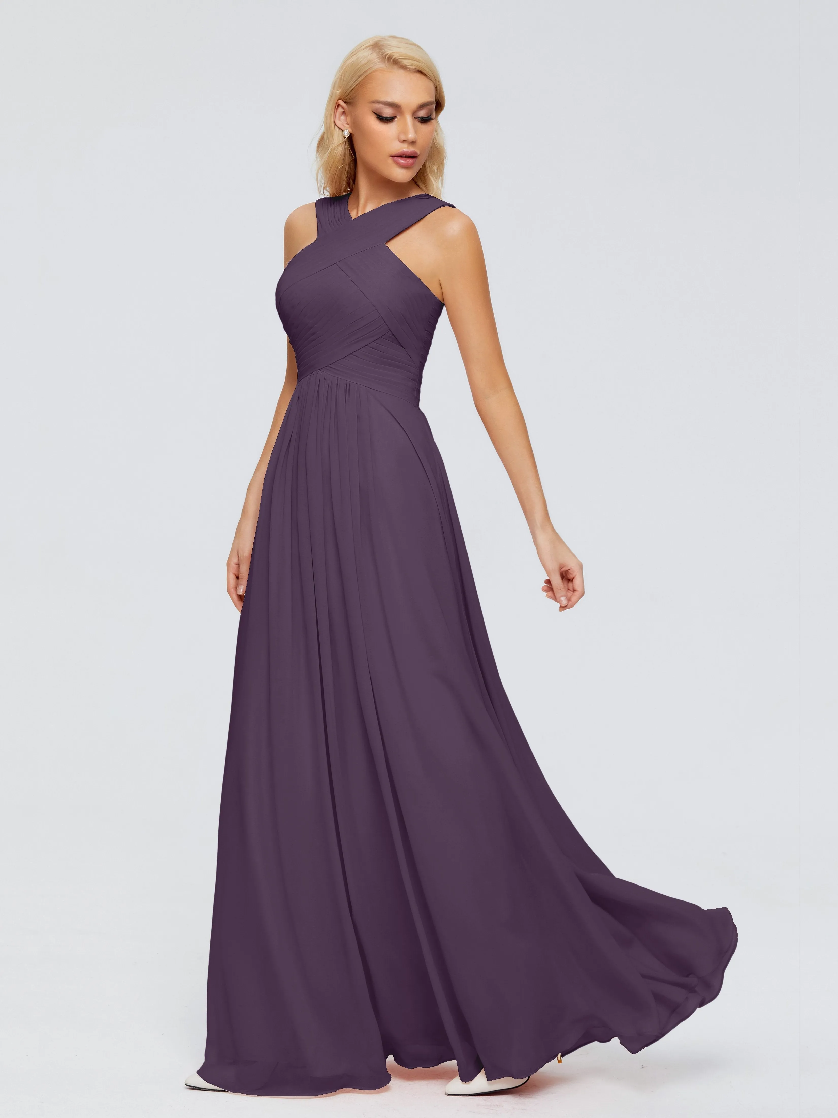 Plum Bridesmaid Dresses Aliyah Charming A-Line Straps Chiffon Bridesmaid Dresses
