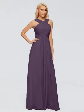 Plum Bridesmaid Dresses Aliyah Charming A-Line Straps Chiffon Bridesmaid Dresses