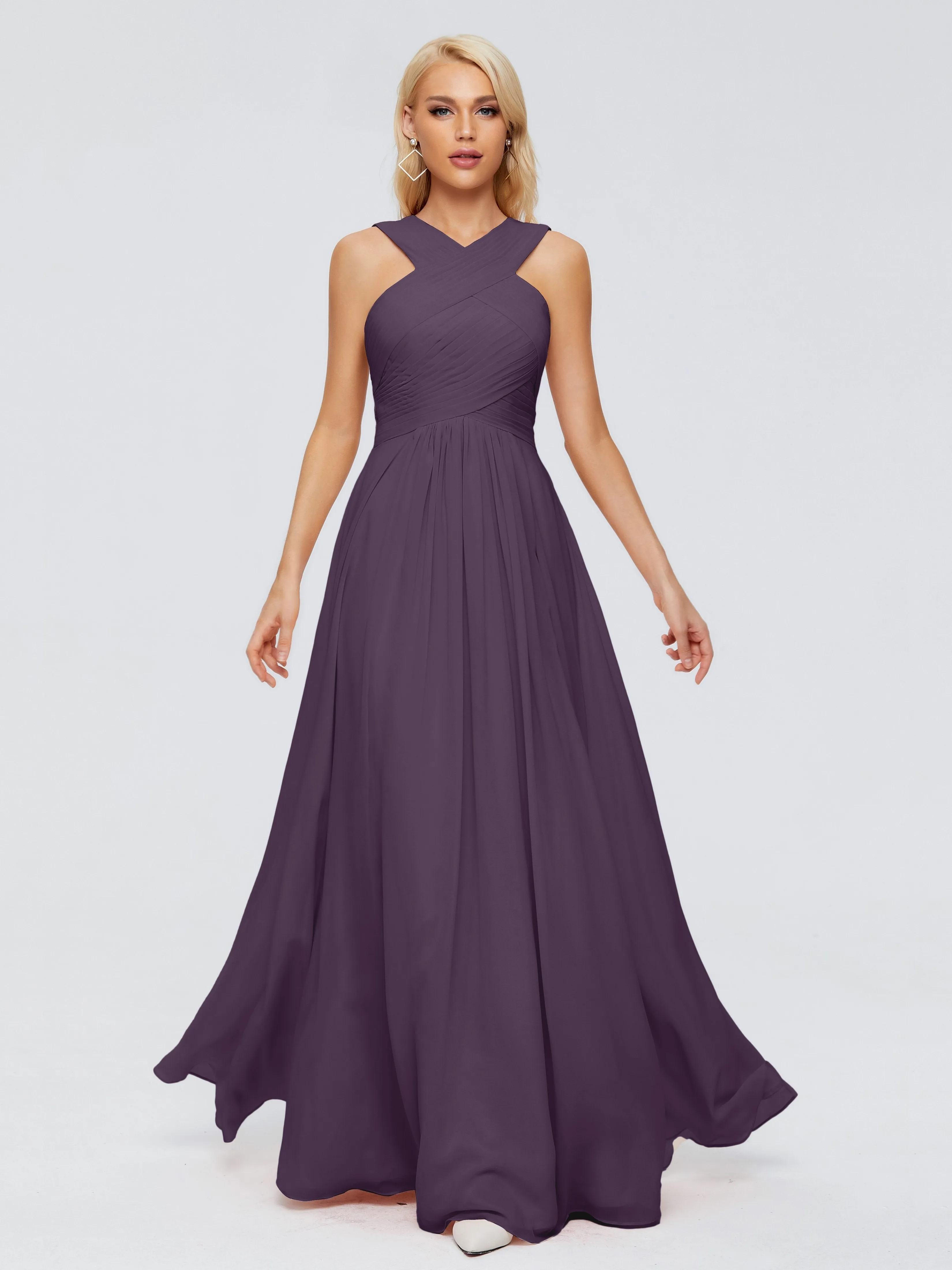 Plum Bridesmaid Dresses Aliyah Charming A-Line Straps Chiffon Bridesmaid Dresses