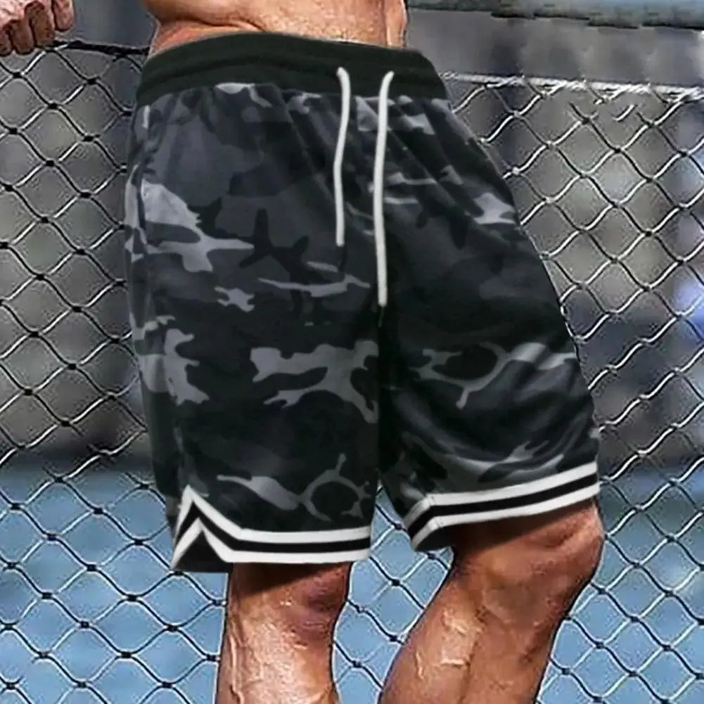 Plus Size Men's Camouflage Fitness Shorts – Quick-Dry Polyester Sports Shorts with Drawstring Waist – Casual & Comfortable Board Shorts for Active Wear