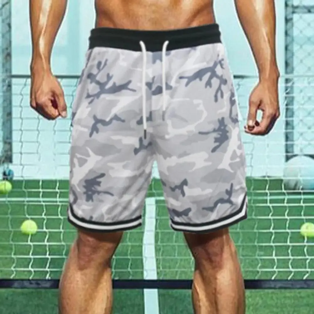 Plus Size Men's Camouflage Fitness Shorts – Quick-Dry Polyester Sports Shorts with Drawstring Waist – Casual & Comfortable Board Shorts for Active Wear