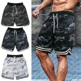 Plus Size Men's Camouflage Fitness Shorts – Quick-Dry Polyester Sports Shorts with Drawstring Waist – Casual & Comfortable Board Shorts for Active Wear