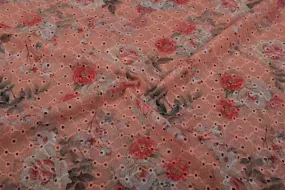 Precut 2 Metre Orange Printed Chikankari Fabric