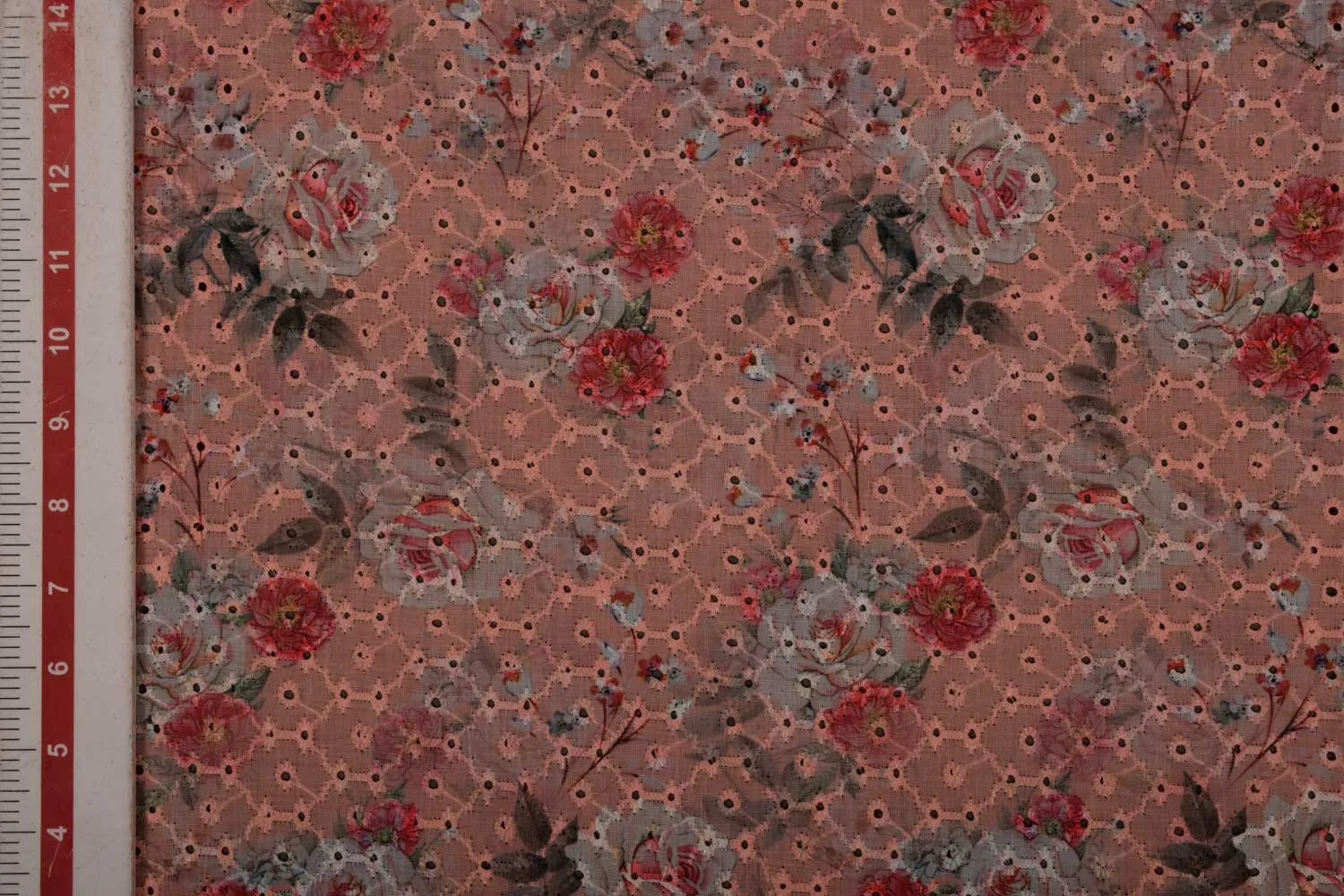 Precut 2 Metre Orange Printed Chikankari Fabric