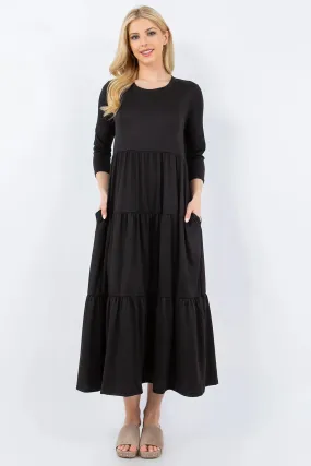 Size-Inclusive Tiered Midi Dress with Pockets