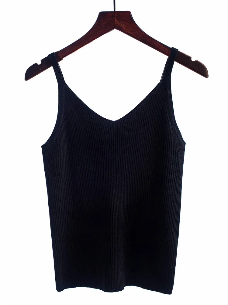 Summer Vintage CHIC Camisole Women Korean Short V-Neck Matching Sleeveless Knitted Camisole