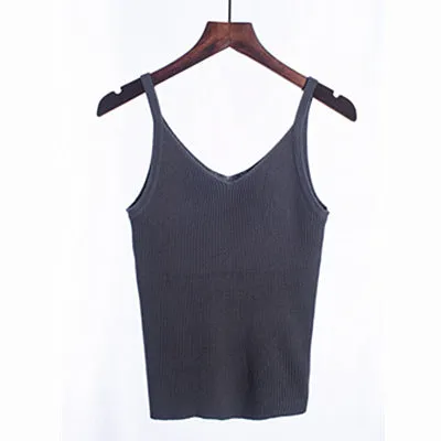 Summer Vintage CHIC Camisole Women Korean Short V-Neck Matching Sleeveless Knitted Camisole