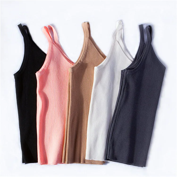 Summer Vintage CHIC Camisole Women Korean Short V-Neck Matching Sleeveless Knitted Camisole