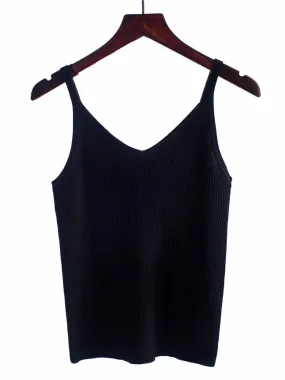 Summer Vintage CHIC Camisole Women Korean Short V-Neck Matching Sleeveless Knitted Camisole