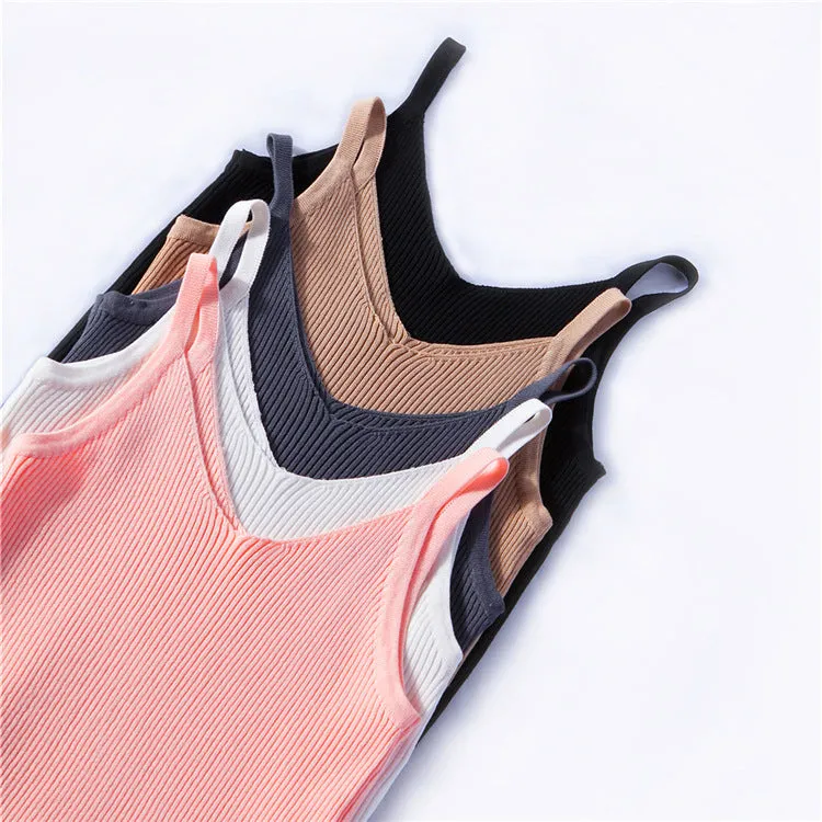 Summer Vintage CHIC Camisole Women Korean Short V-Neck Matching Sleeveless Knitted Camisole