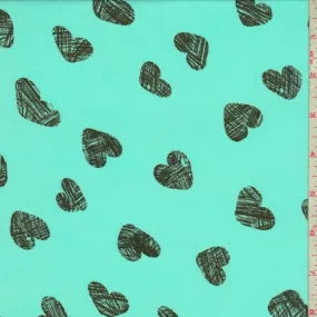 Turquoise/Onyx Heart Georgette Fabric