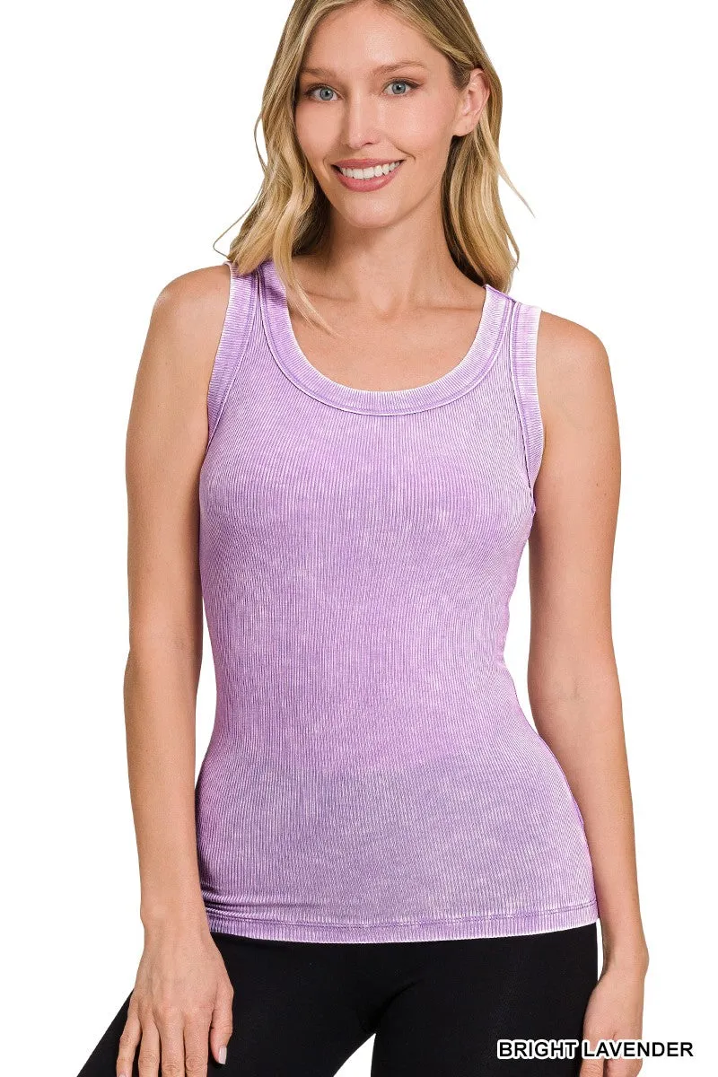 Washed Ribbed Scoop Neck Tank Top - Final Sale