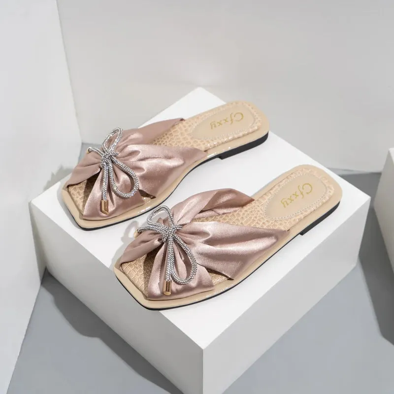Women's Elegant Silk Bow Summer Slippers