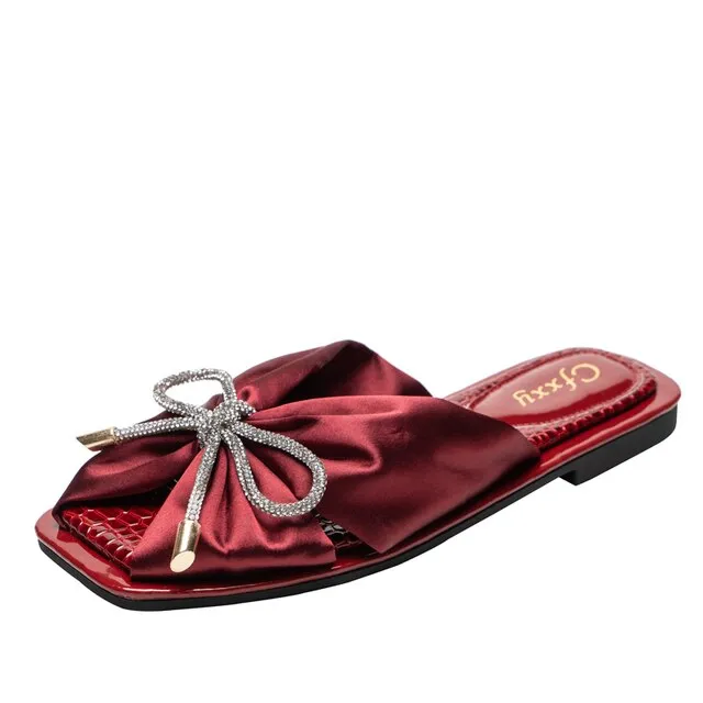Women's Elegant Silk Bow Summer Slippers