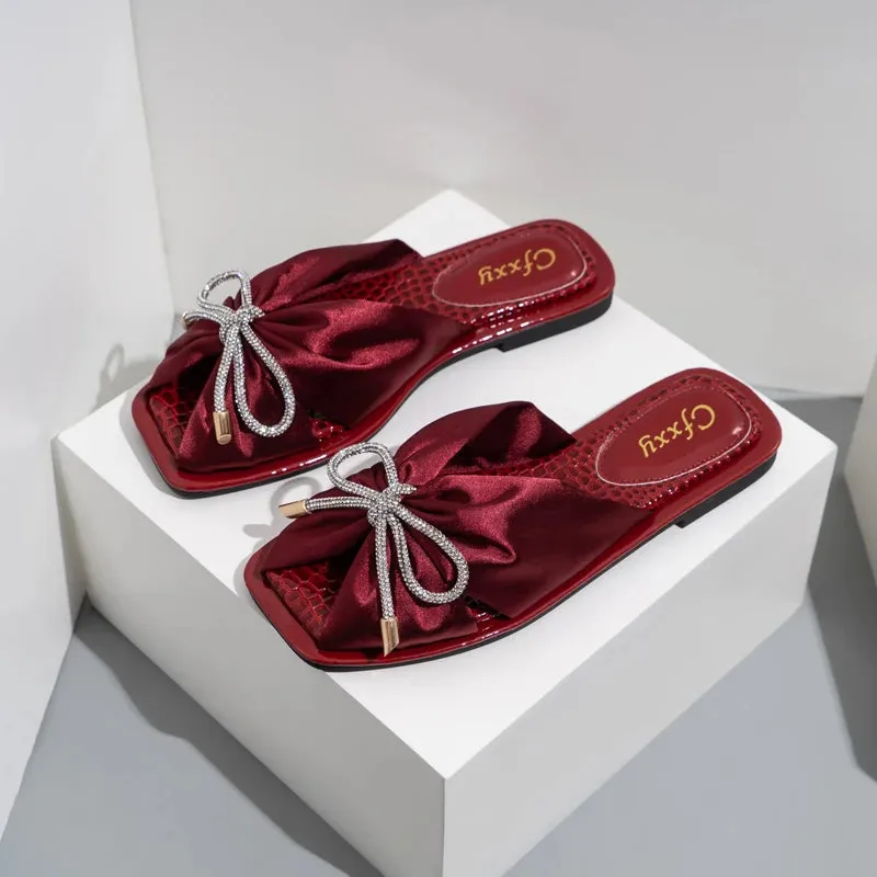 Women's Elegant Silk Bow Summer Slippers