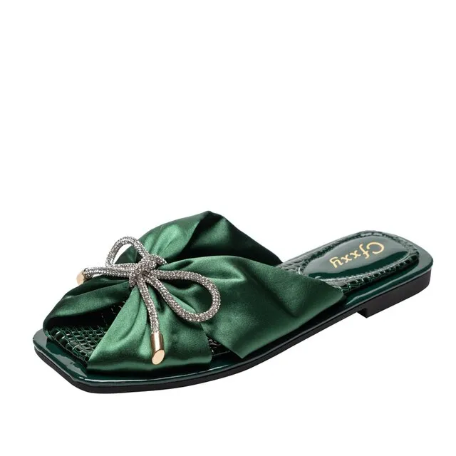 Women's Elegant Silk Bow Summer Slippers