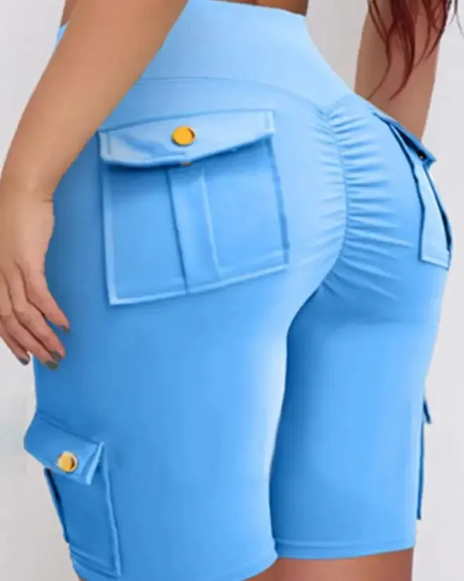 Women's Sports Pants Summer Fashion New Folded Quick Drying Pocket Yoga Shorts Fitness Comfortable Elastic Women's Sports Shorts