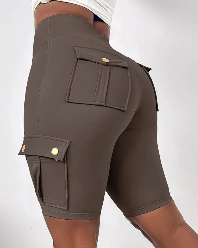 Women's Sports Pants Summer Fashion New Folded Quick Drying Pocket Yoga Shorts Fitness Comfortable Elastic Women's Sports Shorts