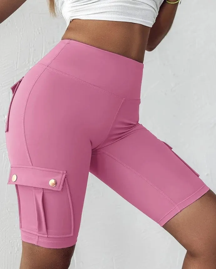 Women's Sports Pants Summer Fashion New Folded Quick Drying Pocket Yoga Shorts Fitness Comfortable Elastic Women's Sports Shorts