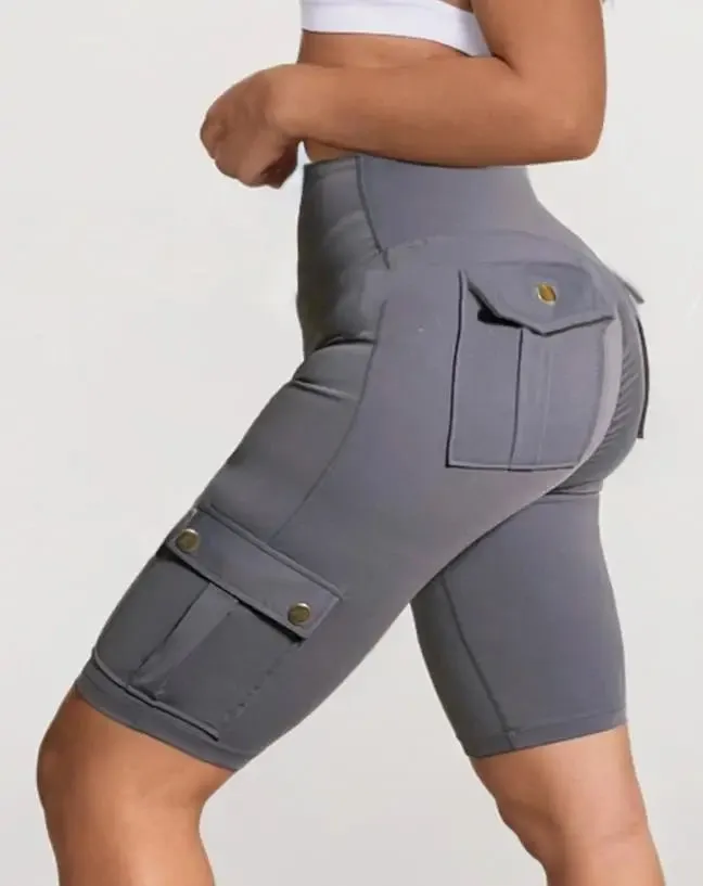 Women's Sports Pants Summer Fashion New Folded Quick Drying Pocket Yoga Shorts Fitness Comfortable Elastic Women's Sports Shorts