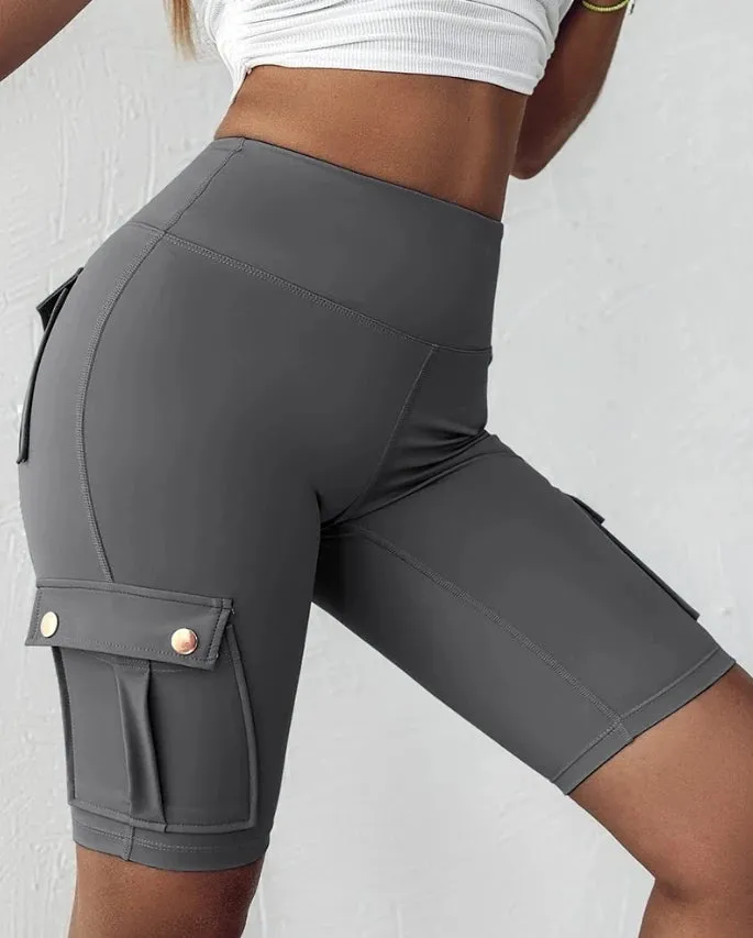 Women's Sports Pants Summer Fashion New Folded Quick Drying Pocket Yoga Shorts Fitness Comfortable Elastic Women's Sports Shorts