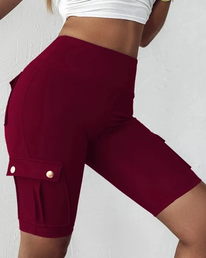 Women's Sports Pants Summer Fashion New Folded Quick Drying Pocket Yoga Shorts Fitness Comfortable Elastic Women's Sports Shorts