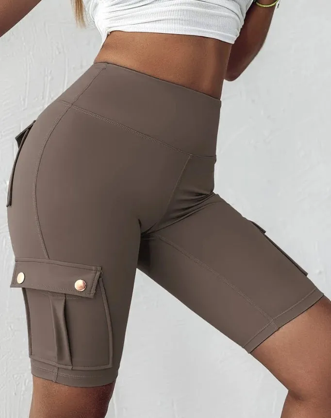 Women's Sports Pants Summer Fashion New Folded Quick Drying Pocket Yoga Shorts Fitness Comfortable Elastic Women's Sports Shorts