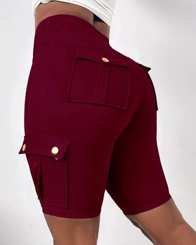 Women's Sports Pants Summer Fashion New Folded Quick Drying Pocket Yoga Shorts Fitness Comfortable Elastic Women's Sports Shorts