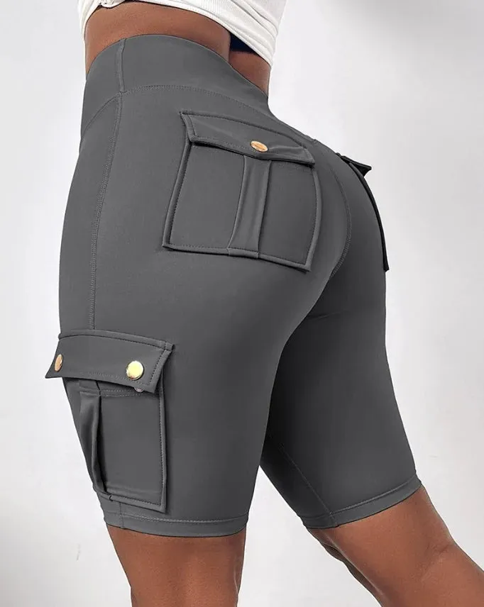 Women's Sports Pants Summer Fashion New Folded Quick Drying Pocket Yoga Shorts Fitness Comfortable Elastic Women's Sports Shorts