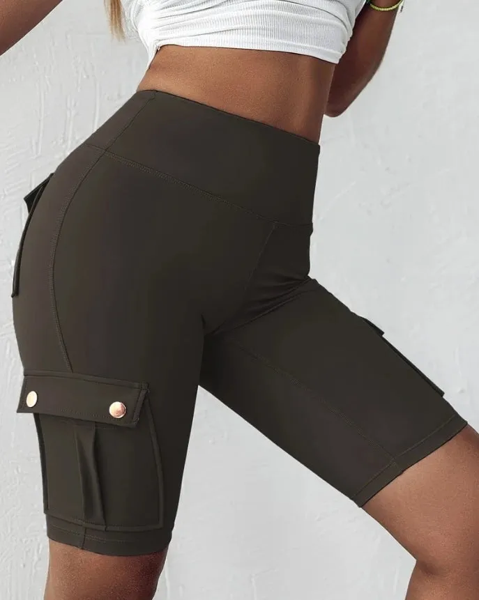 Women's Sports Pants Summer Fashion New Folded Quick Drying Pocket Yoga Shorts Fitness Comfortable Elastic Women's Sports Shorts